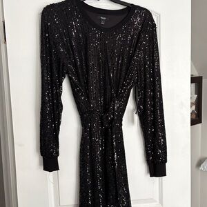 Vera Wang Black Sequin Long Sleeve Dress